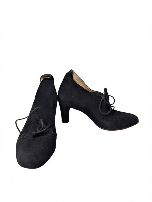 Laure Bassal Paris Vintage Suede Lace-Up Oxford Heels Black Size 6.5 - Image 1