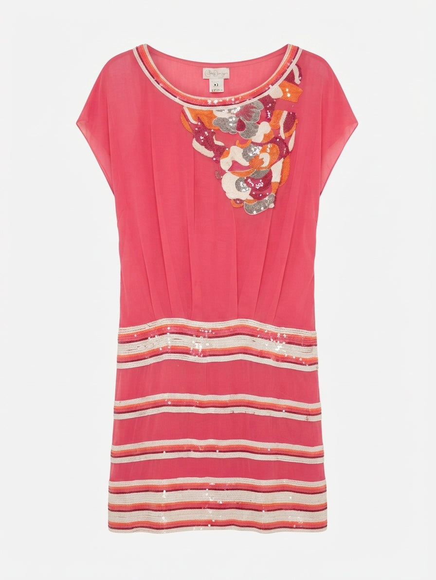 Collette Dinnigan Chiffon Sequin Embellished Dress Pink XS - Image 1