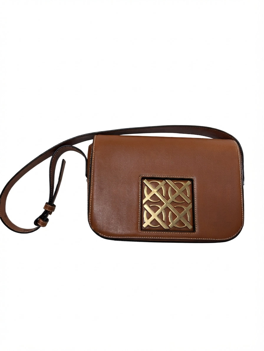 Oroton Leather Shoulder Bag Tan Gold Hardware - Image 1