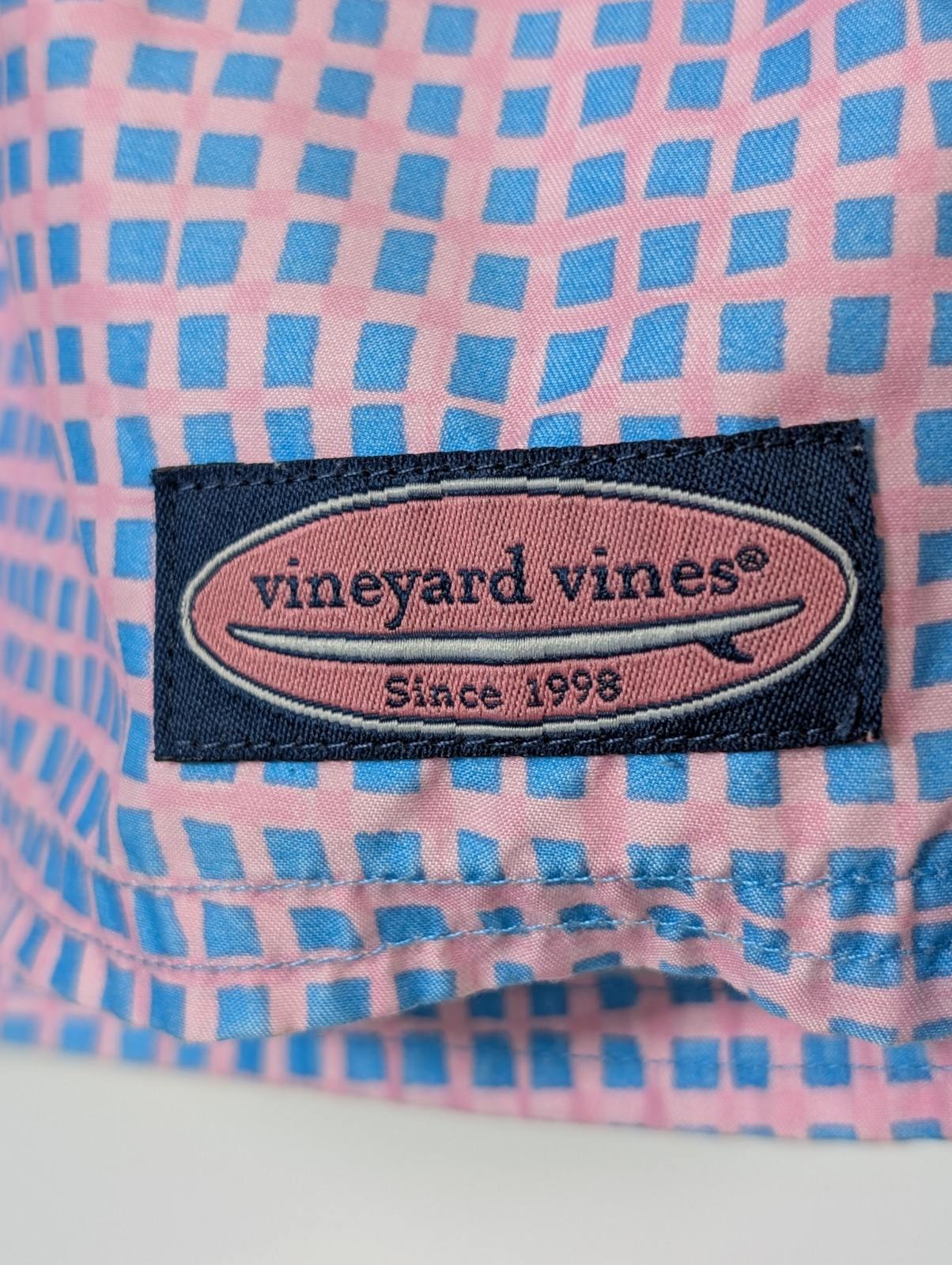 Vineyard Vines Men's Chappy Swim Trunks - Pink and Blue Grid Print - Image 6