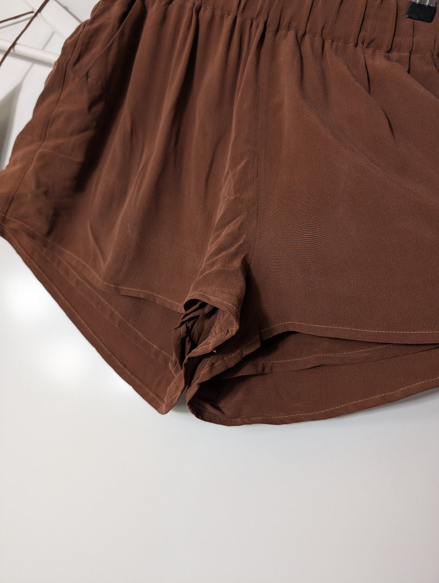 GRANA Silk Racerback Camisole and Shorts Set Brown Size M/S - Image 3