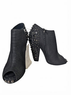 Givenchy Snakeskin Embossed Studded Peep Toe Ankle Boots Black - Image 1