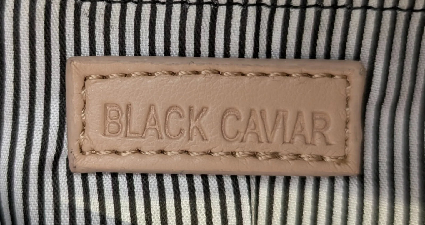 Black Caviar Beige Woven Leather Handbag with Detachable Strap - Image 2