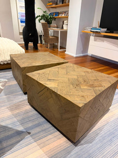 Coco Republic Solid Wood Herringbone Parquet Coffee Table Set - Pair Brown - Image 5