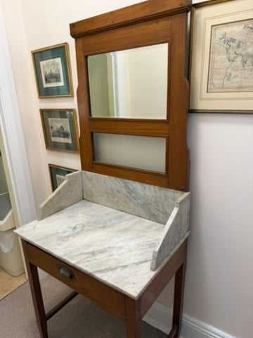 Antique Timber Washstand with Marble Top and Mirror - Image 5