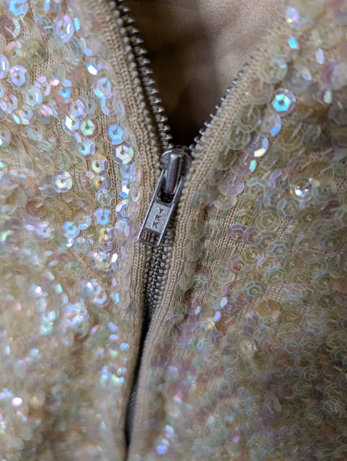 Collette Dinnigan Sequin Zip-Front Cardigan - Champagne Gold Size S - Image 5