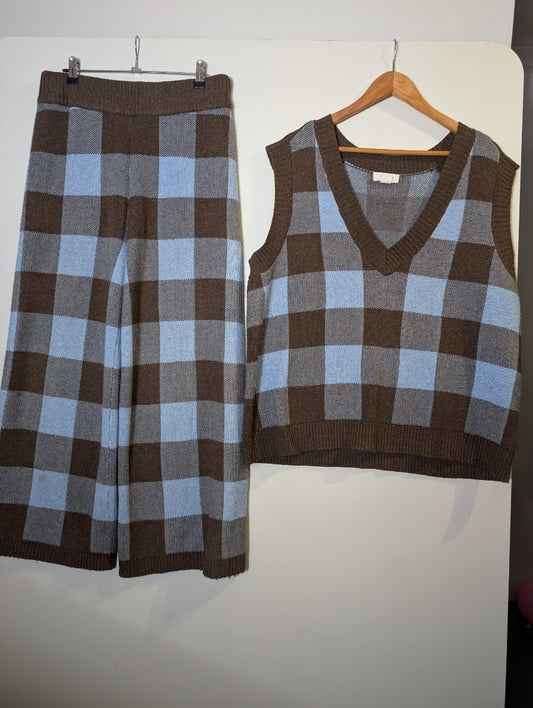 Brown and Blue Checkered V-Neck Sweater Vest - Image 2