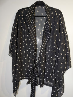 Syomirizwa Gupta Polka Dot Sheer Tie-Front Kimono Top Black/White Size L - Image 1