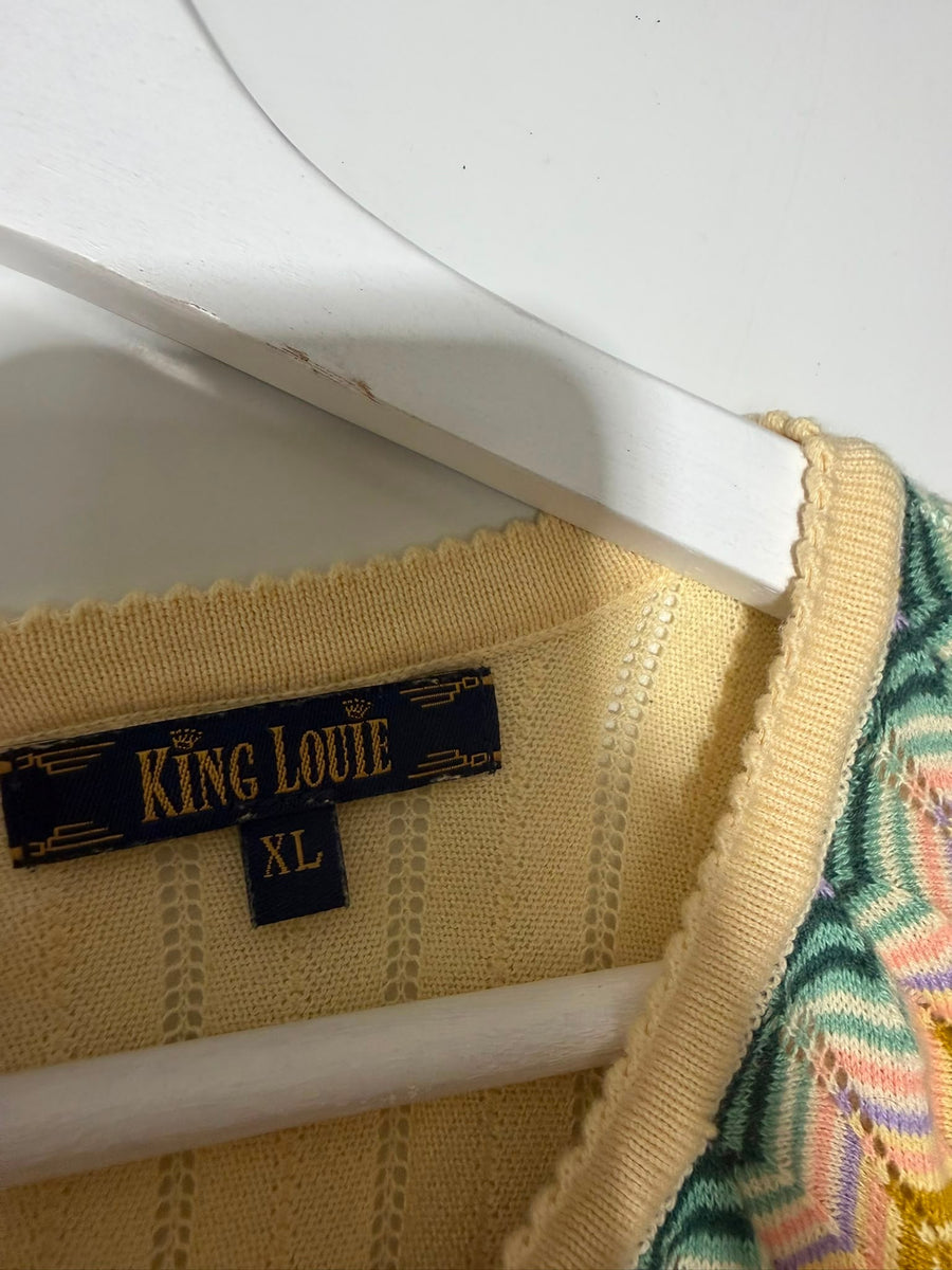 King Louie Knit Top Yellow Chevron Pattern XL - Image 5