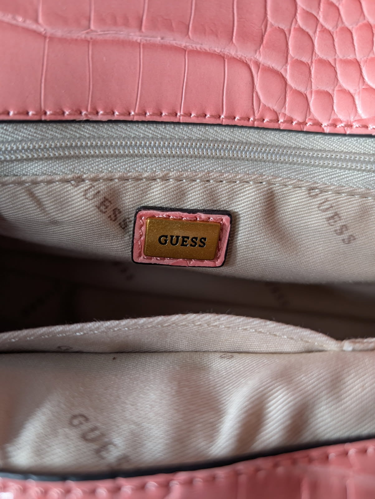 Guess Pink Croc-Embossed Satchel Crossbody Bag - Image 5
