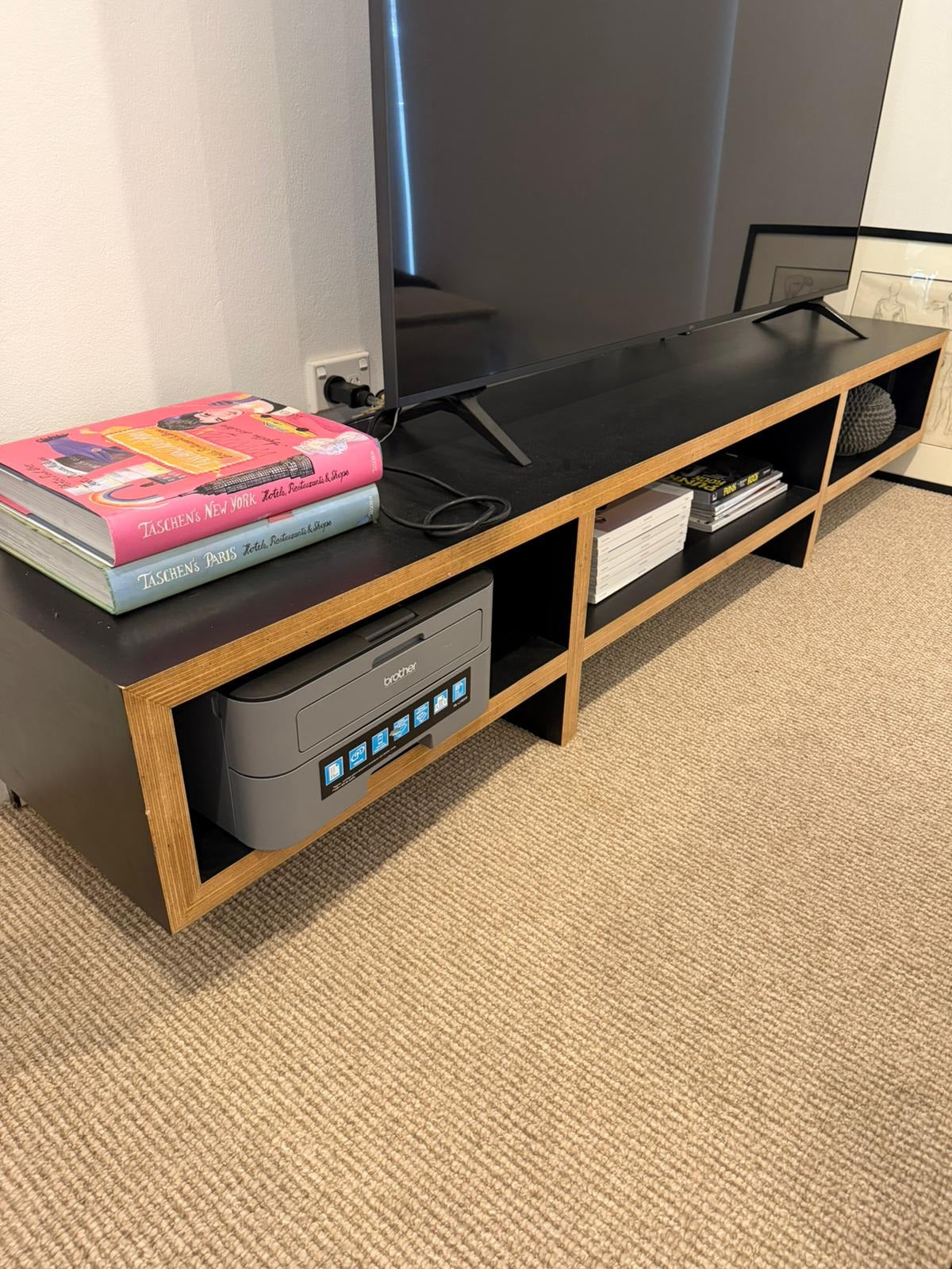 Modern Wooden TV Entertainment Unit - Black & Natural Timber Finish - Image 5