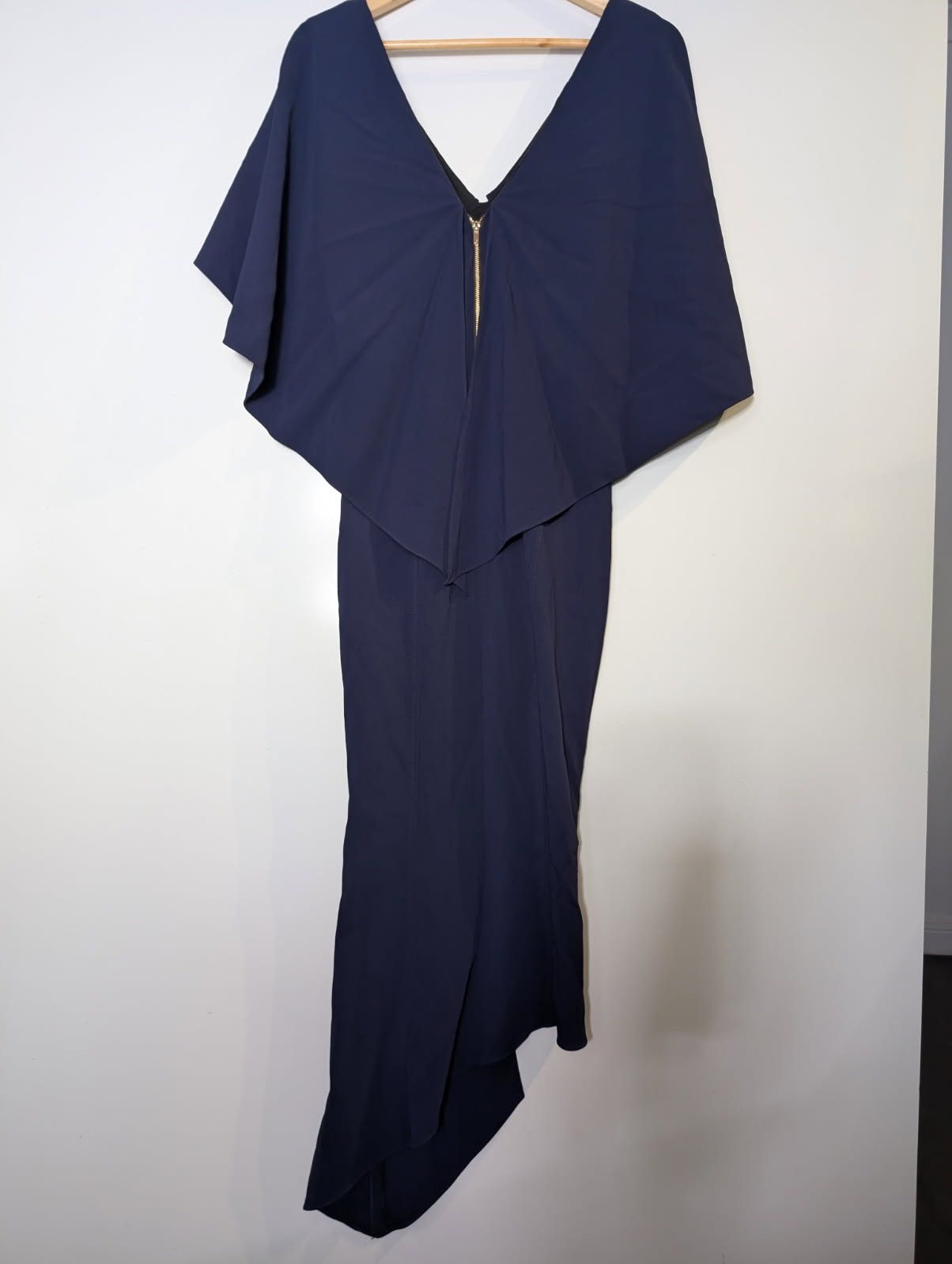 Ginger & Smart Navy Blue Maxi Dress - Elegant V-Neck Cape Detail - Image 5