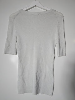 Witchery Silver Metallic Ribbed Knit Short Sleeve Top Size S - Image 5