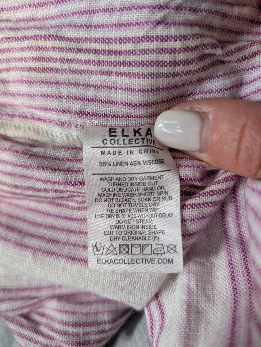Elka Collective Striped Smocked Midi Dress Pink & White AU 10 - Image 6