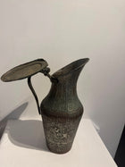 Vintage Persian Style Engraved Tinned Copper Ewer Pitcher with Hinged Lid - Image 5