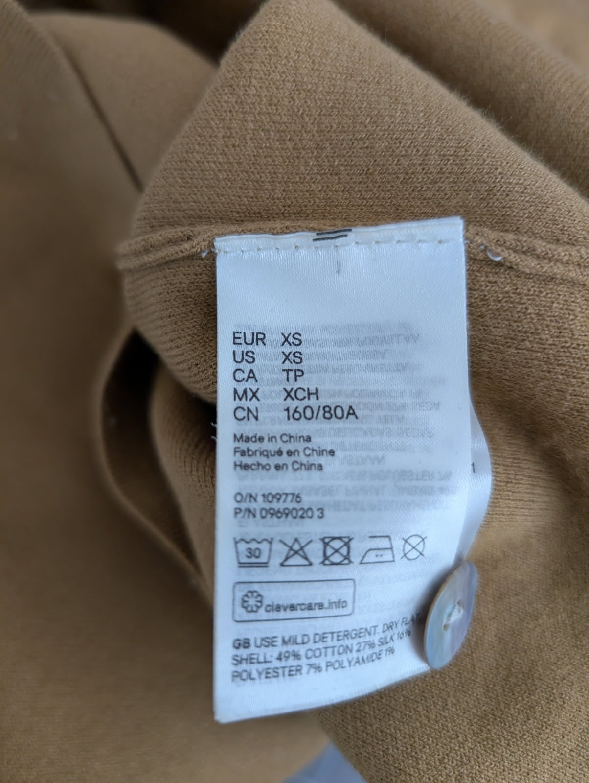 H&M Silk Blend Knit Polo Shirt Tan Women's XS - Image 5