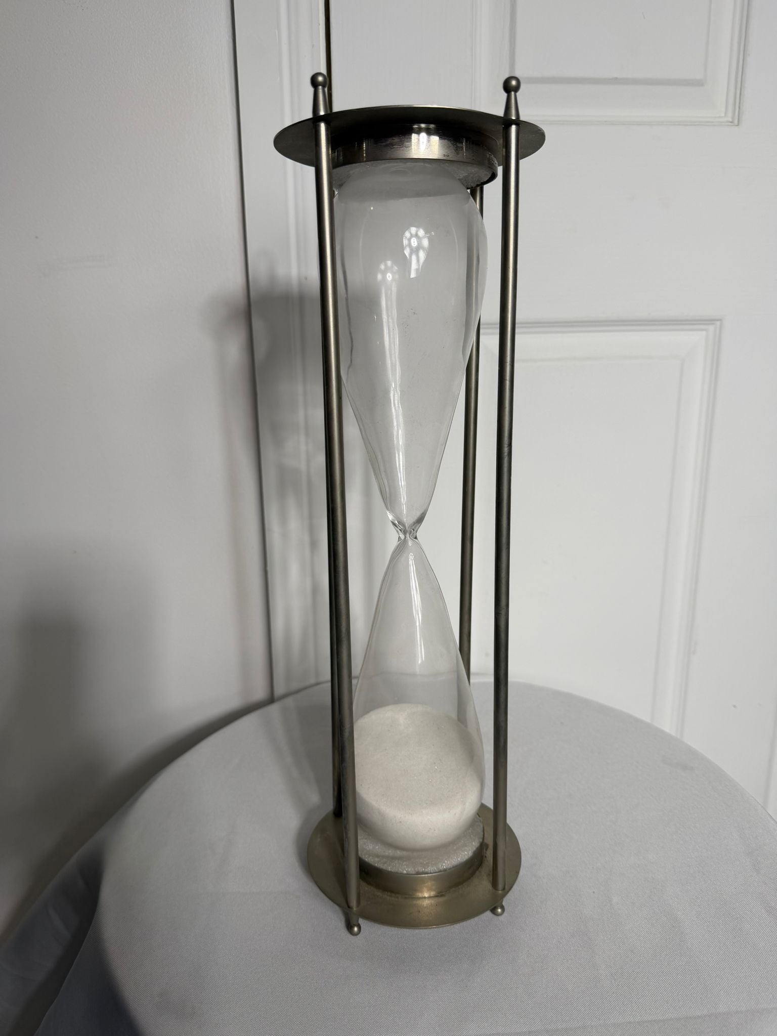 Large Decorative Hourglass - Brushed Metal Frame & White Sand 40cm - Image 5
