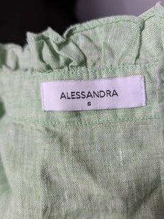 Alessandra Linen Ruffle-Front Cap-Sleeve Blouse Sage Green Size S - Image 5