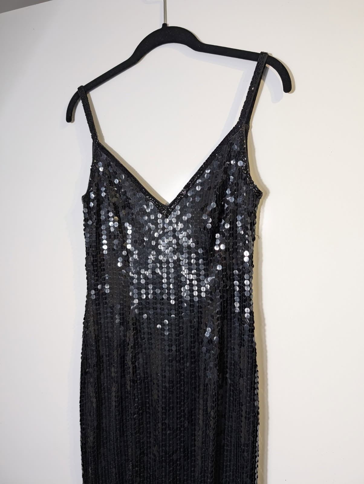 Famory Sequin V-Neck Maxi Dress Black Evening Gown - Image 3