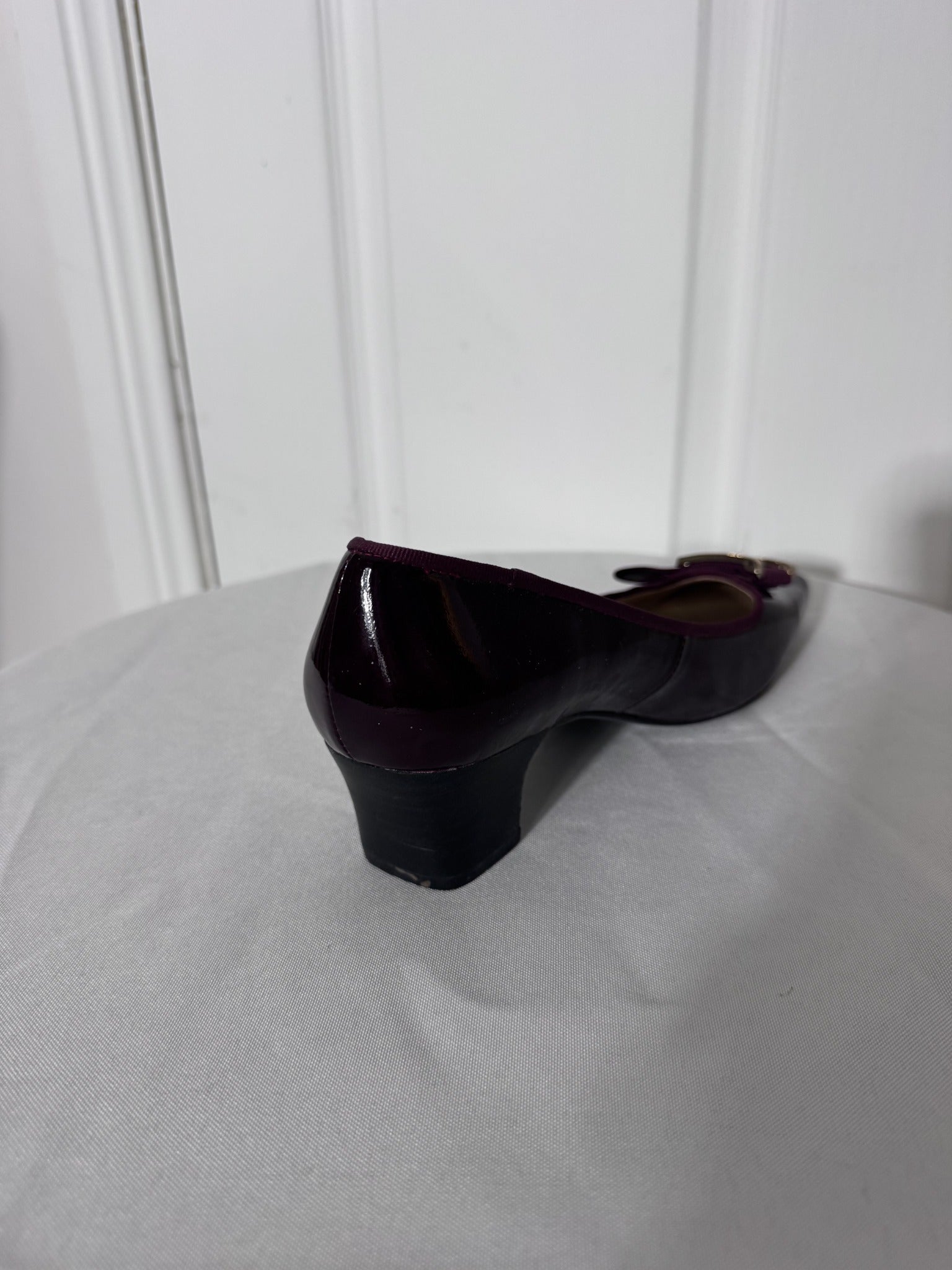 Salvatore Ferragamo Vara Low Heel Pumps - Deep Plum Patent Leather - Image 5