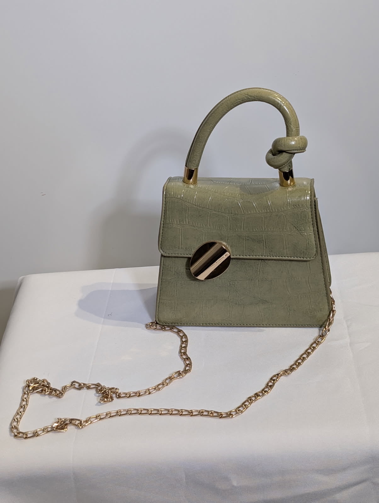 Charles & Keith Croc-Effect Knot Handle Bag Sage Green - Image 2