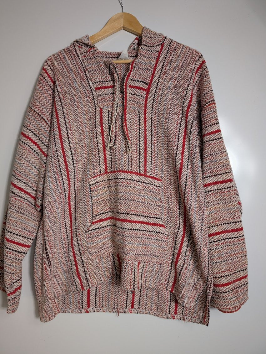 Confecciones Angy Mexican Baja Hoodie Red Striped Pullover XL - Image 5