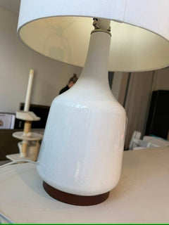 West Elm Mid-Century Ceramic Table Lamp White & Wood - Image 5