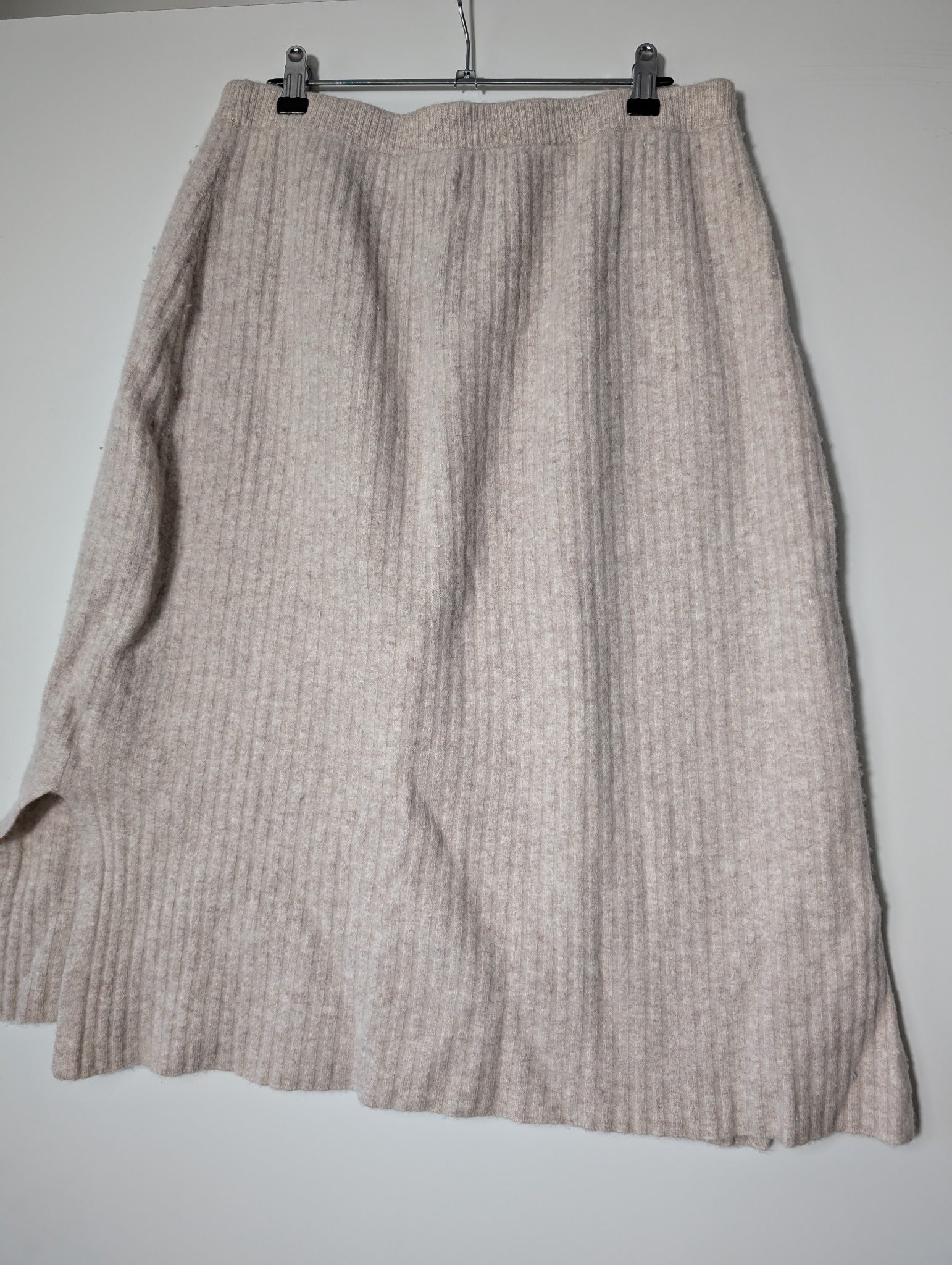 Assembly Label Ribbed Knit Midi Skirt Beige Wool Cashmere Size 14 - Image 5