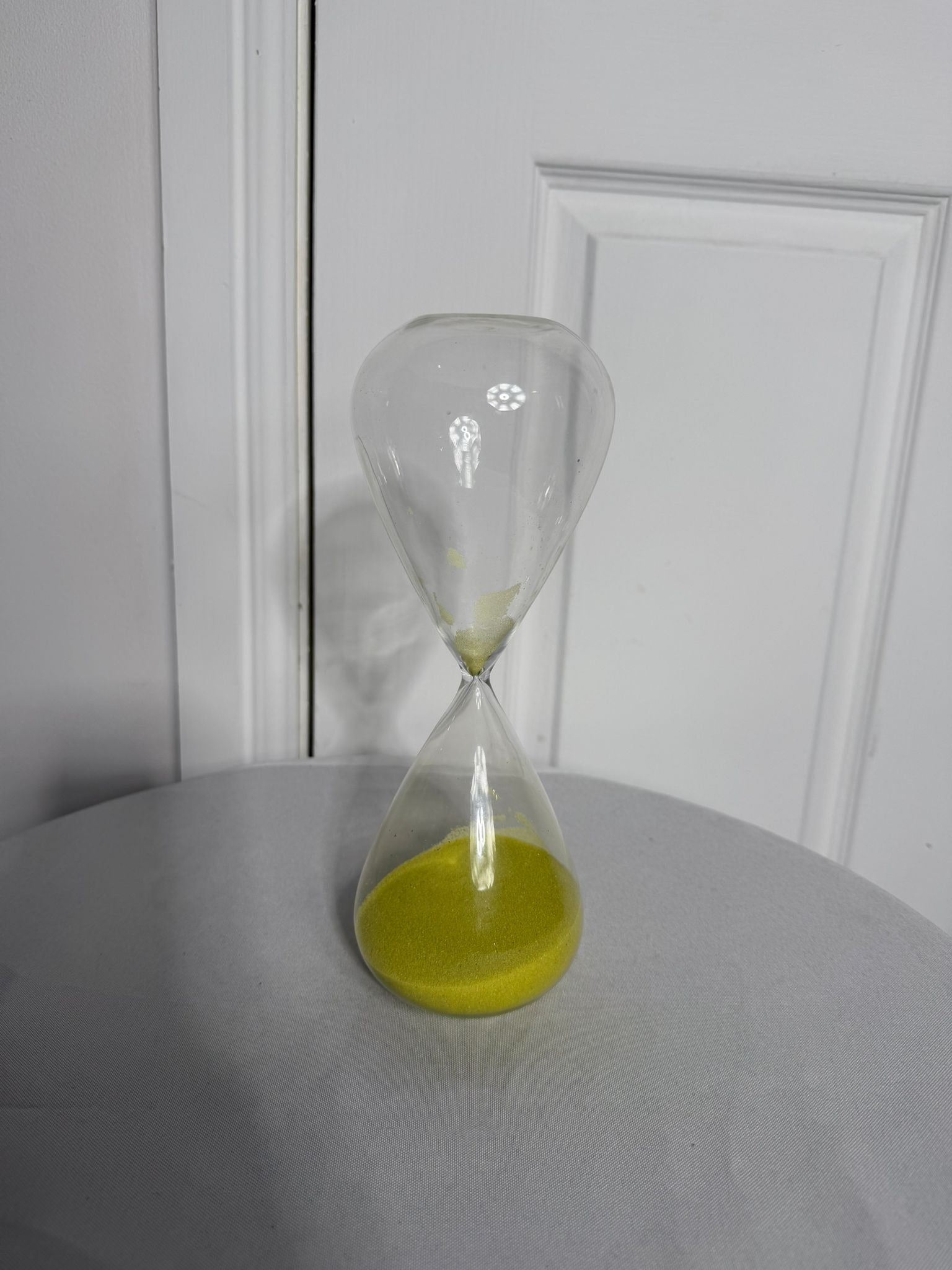 Large Modern Minimalist Glass Hourglass with Vibrant Green Sand - Image 5