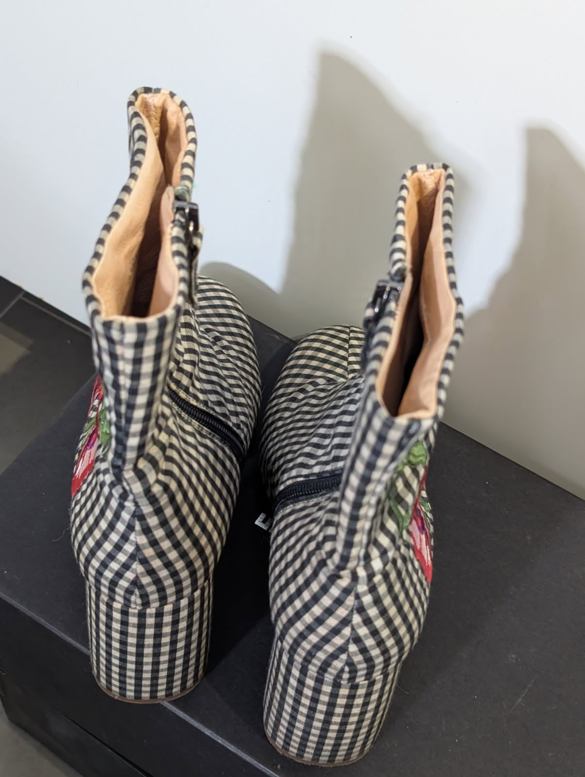 Topshop Gingham Floral Embroidered Ankle Boots - EU 39 - Image 5