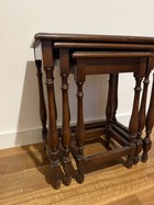 Vintage Nesting Tables Wooden Side Tables with Turned Legs Dark Brown - Image 5