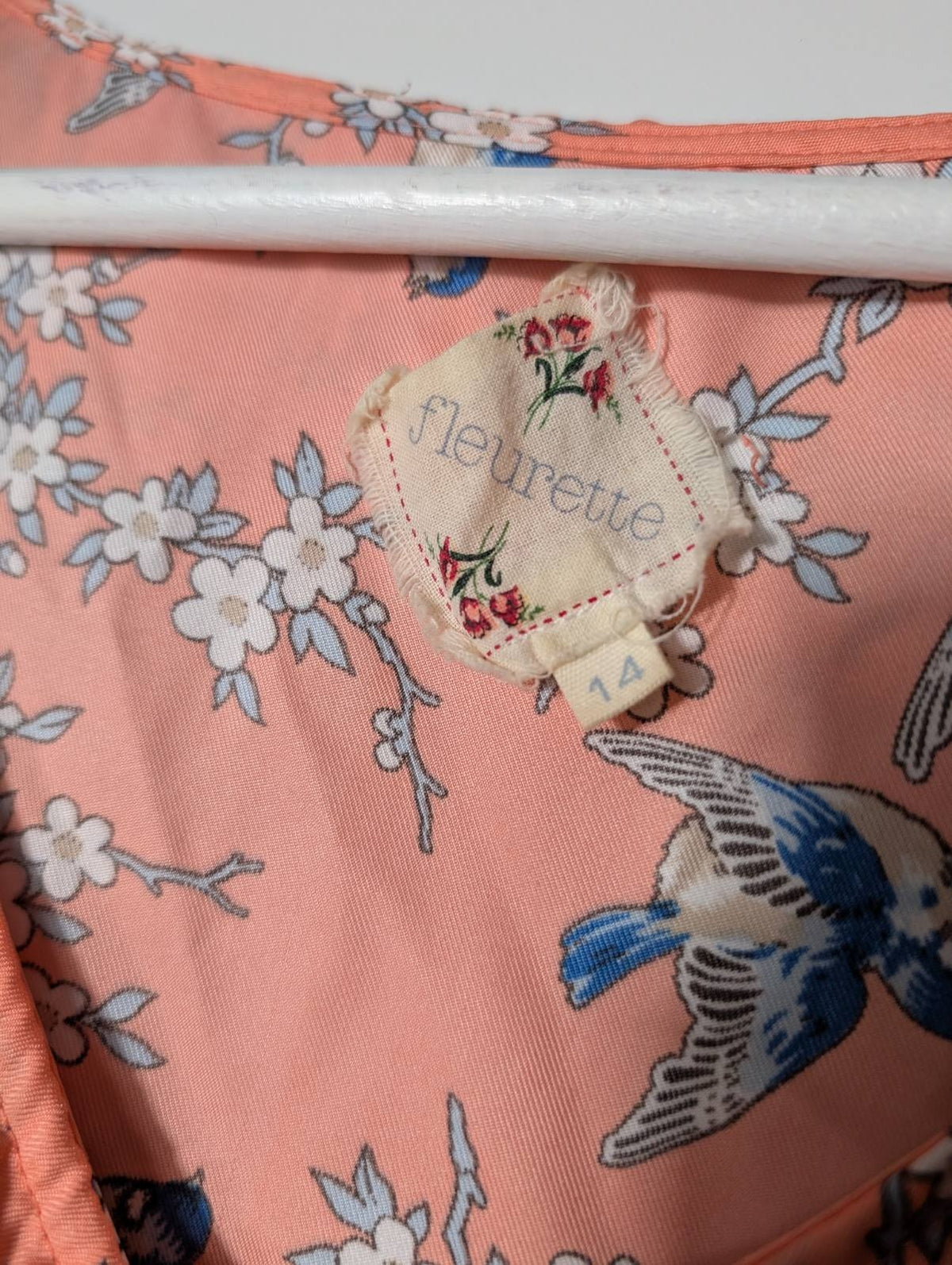 ModCloth Fleurette Wrap Dress Peach Bird Floral Size 14 - Image 5