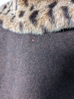 East Knit Cardigan Brown Leopard Print Faux Fur Collar Women's Size S - Image 5