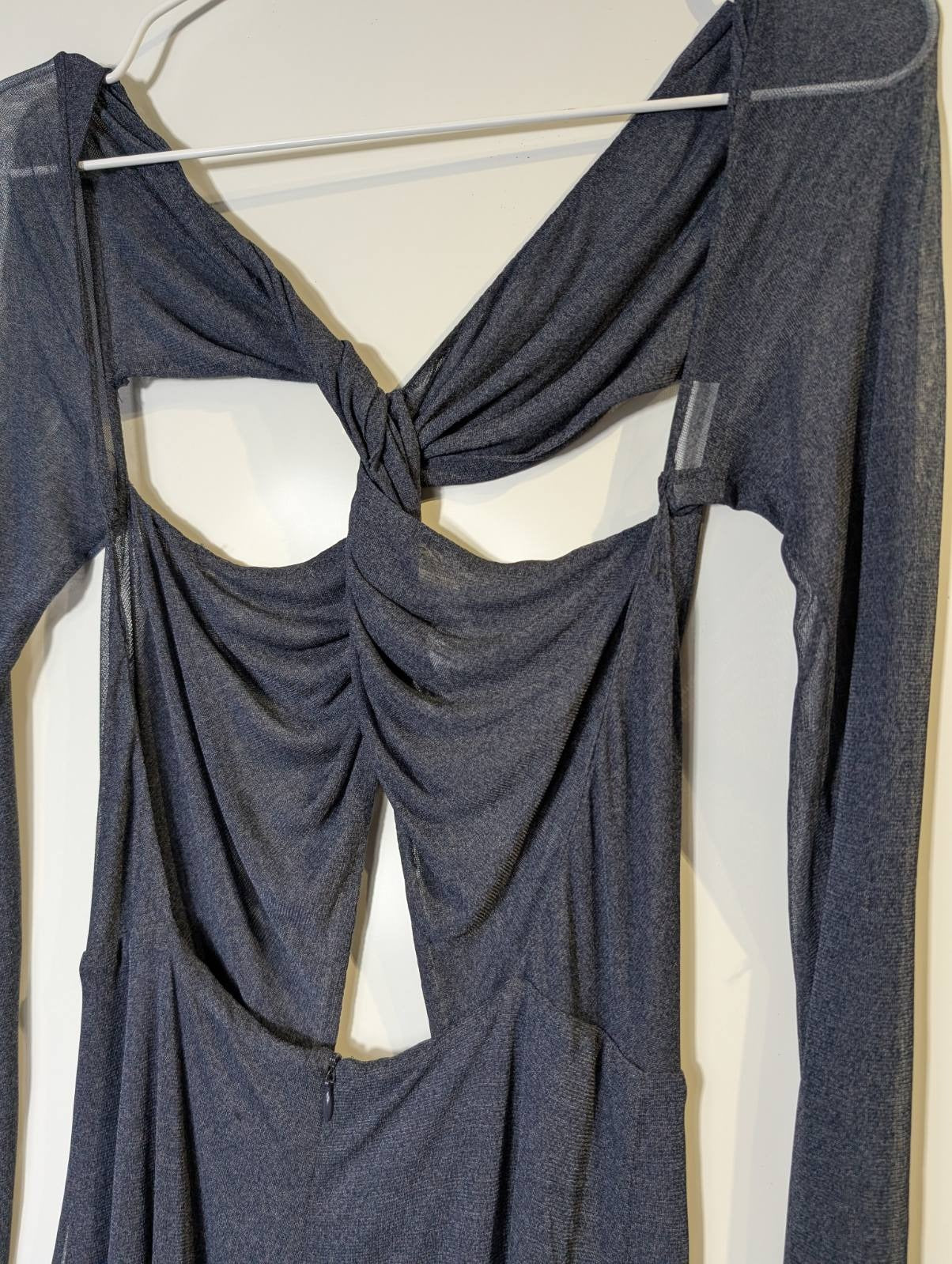 Dion Lee Mesh Ruched Cut-Out Long Sleeve Midi Dress Charcoal Grey AUS 8 - Image 5