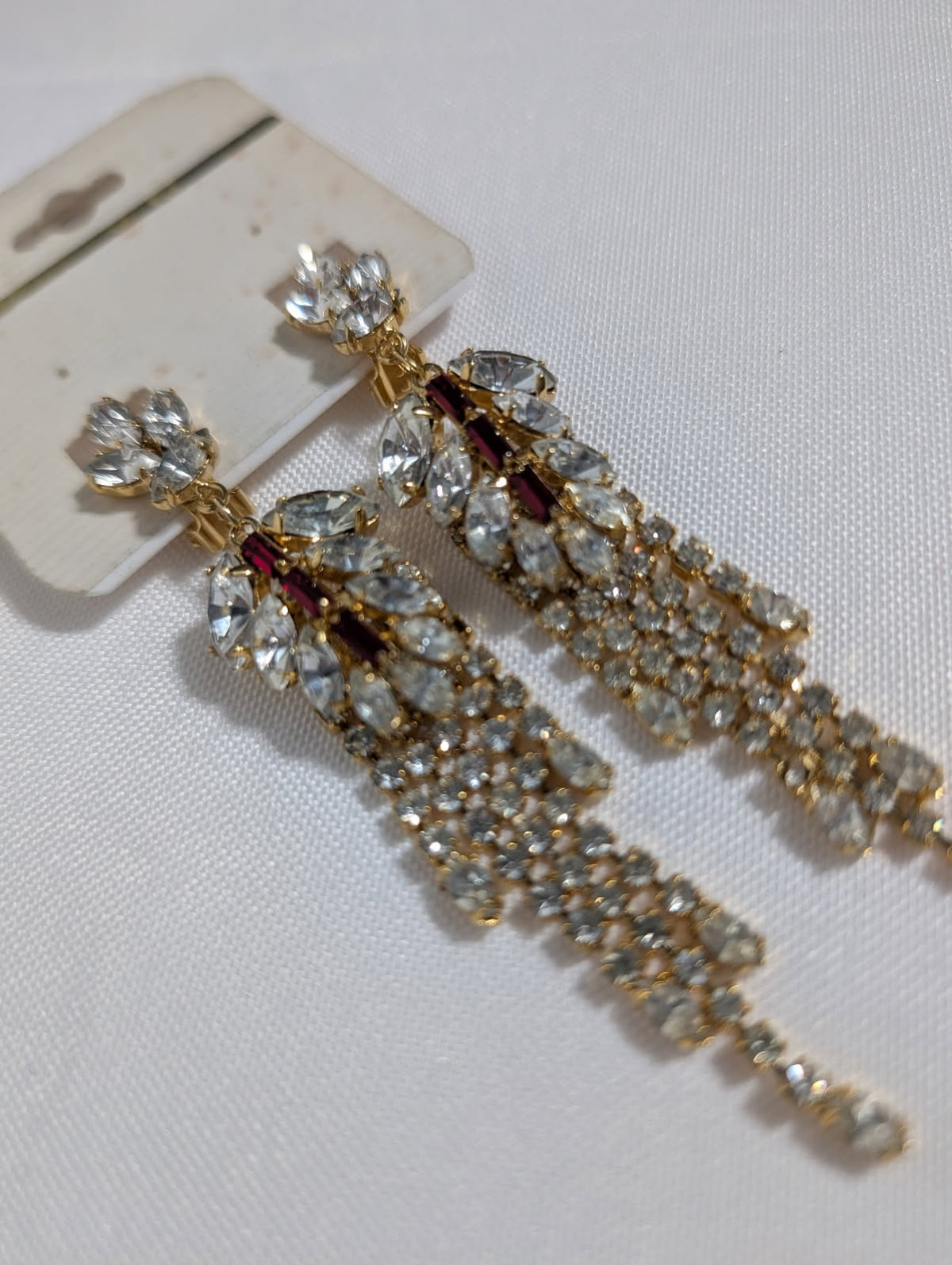 Lio Gold-Tone Crystal and Red Stone Dangle Earrings - Image 5