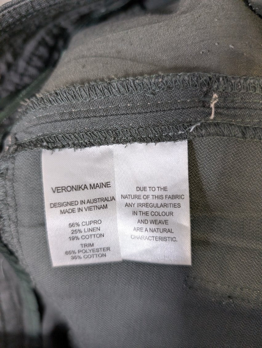 Veronika Maine Contrast Stitch Trousers Olive Green Size 8 - Image 5