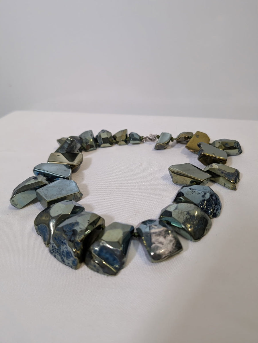 Chunky Metallic Hematite or Pyrite Nugget Statement Necklace - Image 5