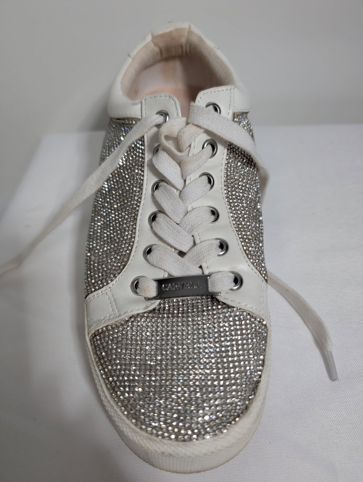 Carvela Kurt Geiger Crystal Embellished Platform Sneakers White - Image 5