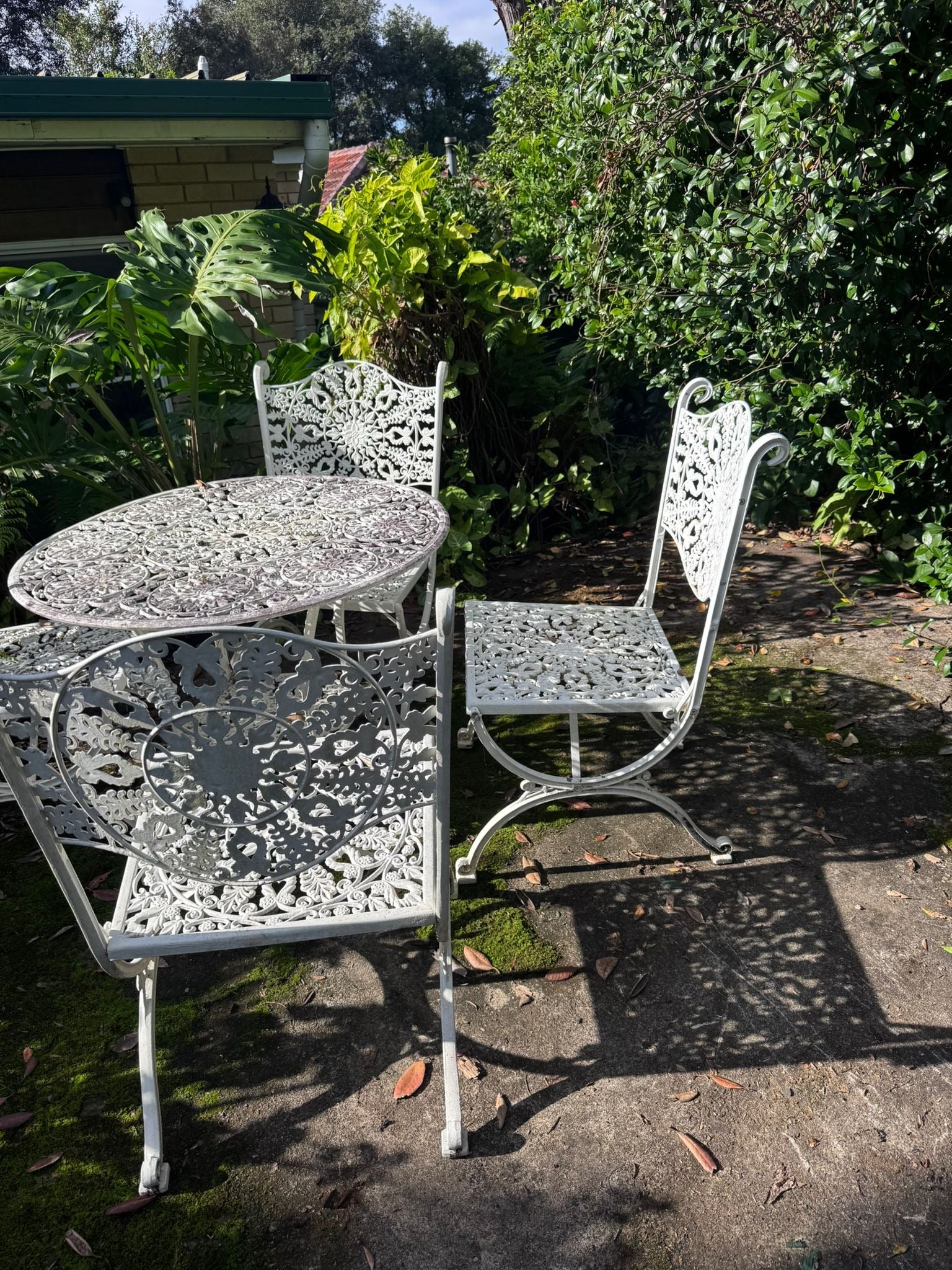 Vintage Style Ornate Cast Aluminum Bistro Set - White Garden Furniture - Image 5