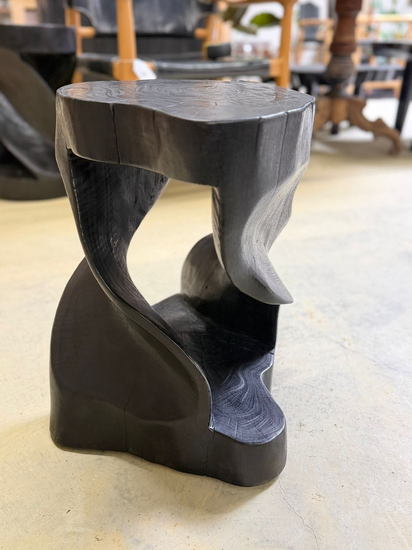 Handcrafted Sculptural Teak Wood Side Table Black Stained - Image 5