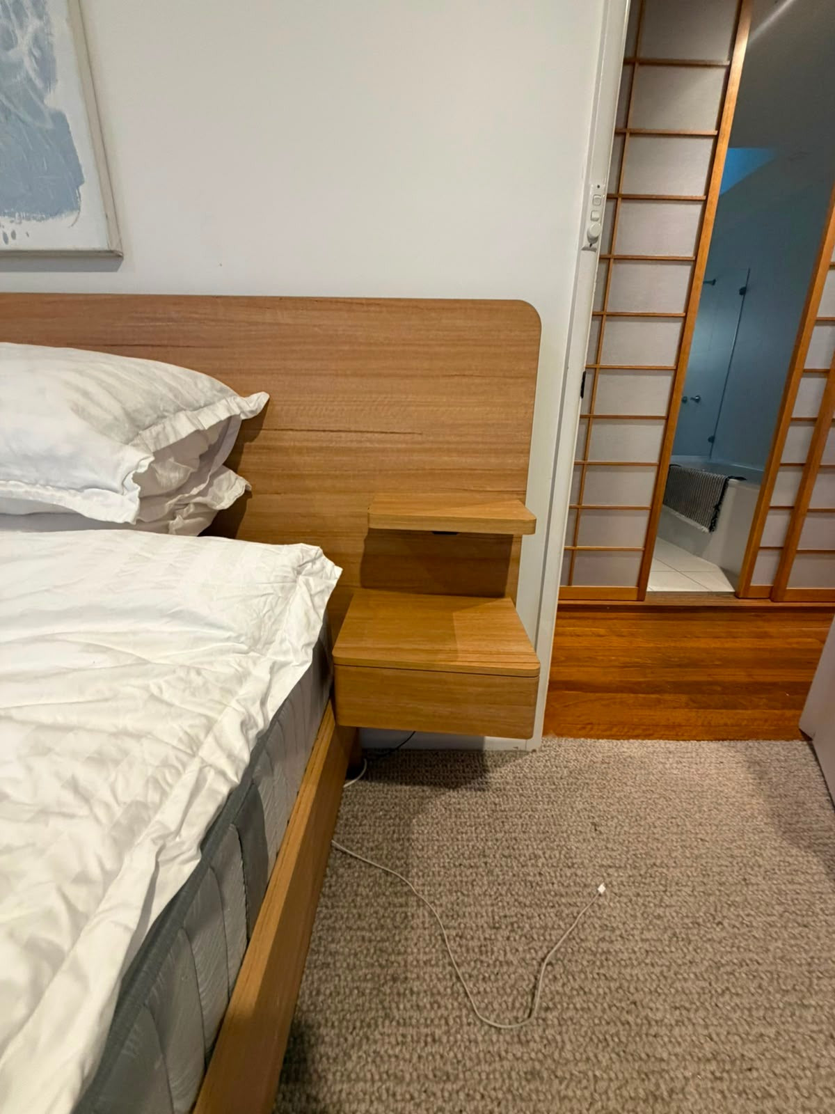 Mid-Century Modern Floating Platform Bed with Integrated Nightstands Wood - Image 5