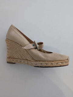 Christian Louboutin Canvas Wedge Espadrilles - Beige Mary Jane Heels - Image 5
