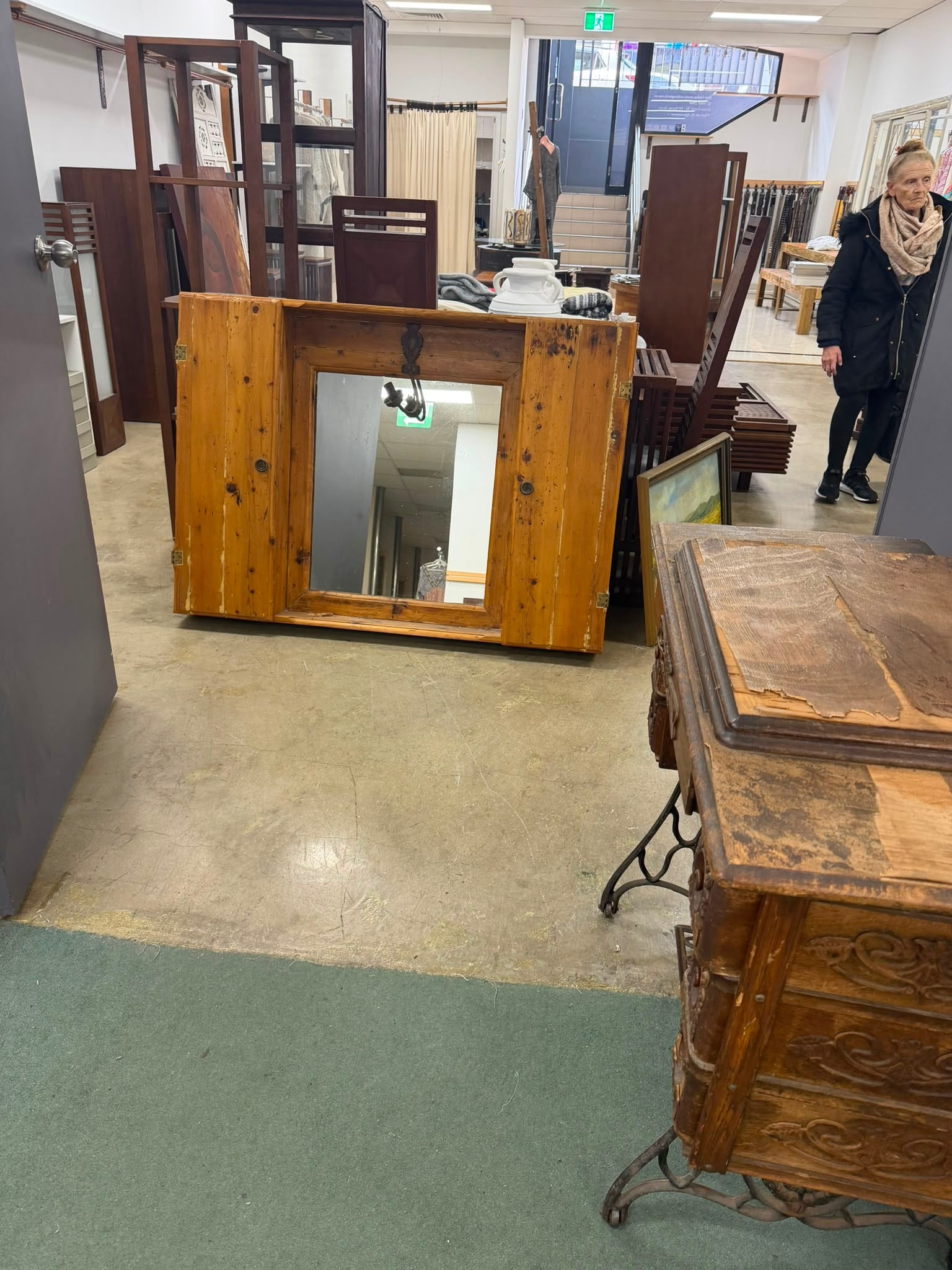 Rustic Reclaimed Wood Shutter Mirror With Storage Cabinets - Image 5