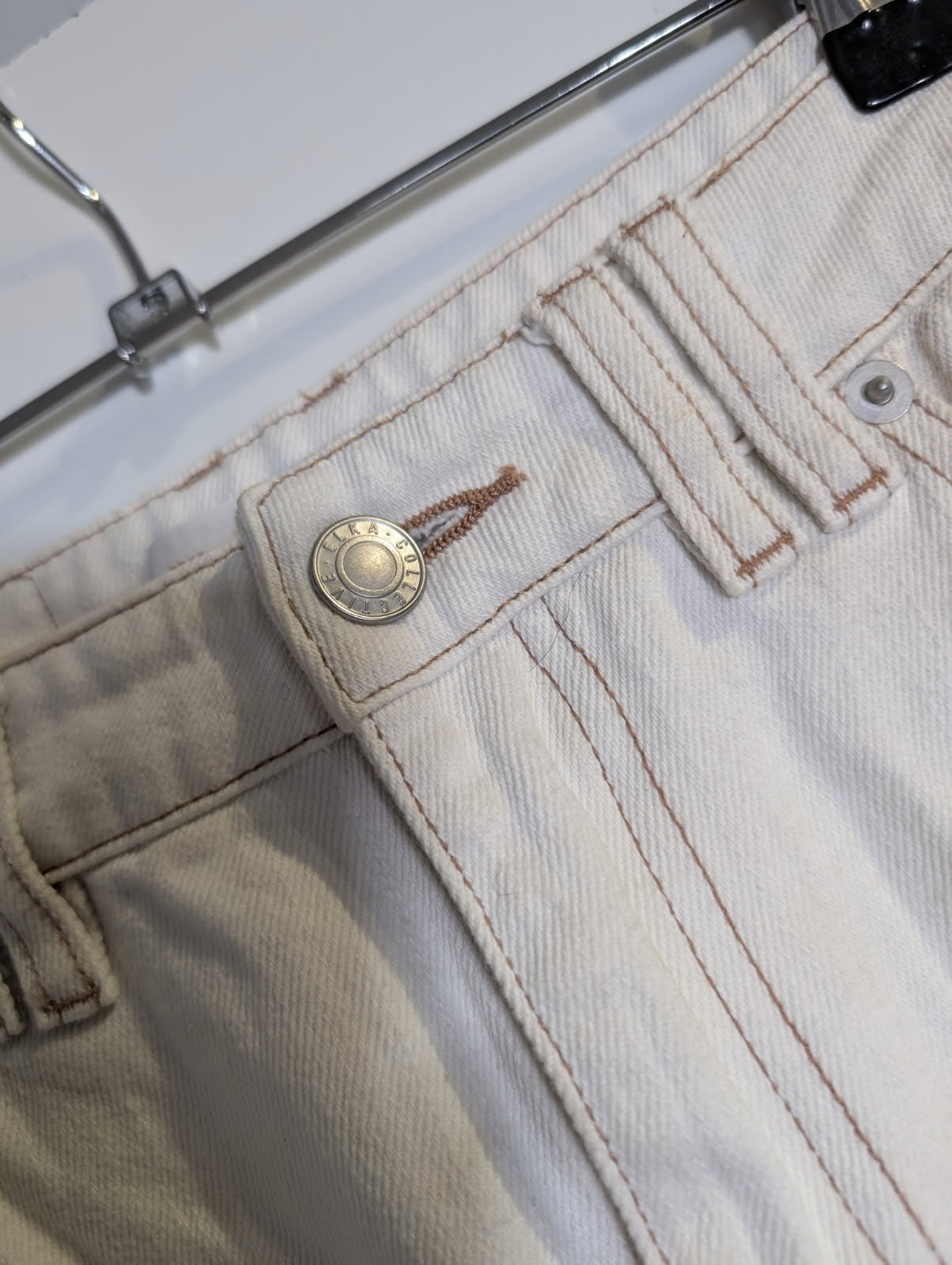 Elka Collective Denim Midi Skirt Off-White Front Slit - Image 5