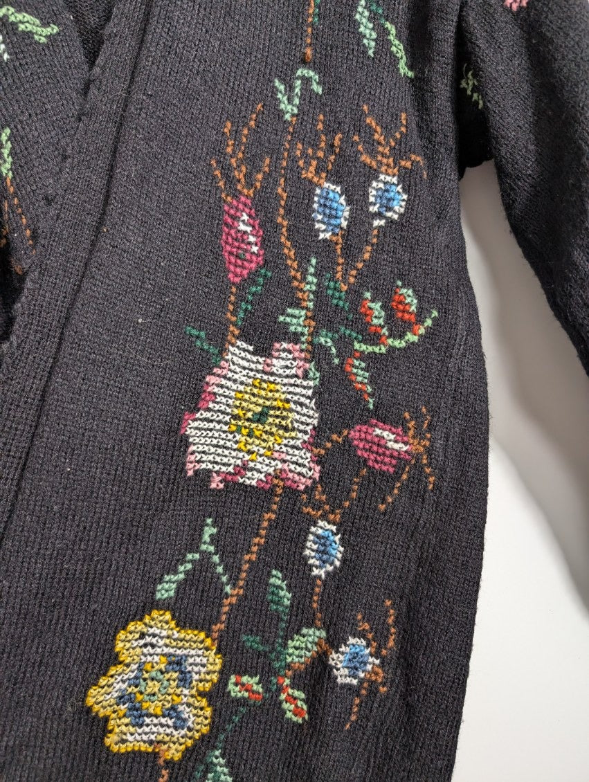Golden Spiderweb by Elizabeth Floral Knit Cardigan Black - Image 5