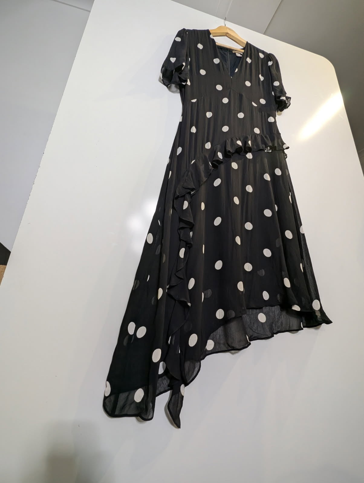 H&M Polka Dot Asymmetric Ruffle Midi Dress - Black & White - Image 5