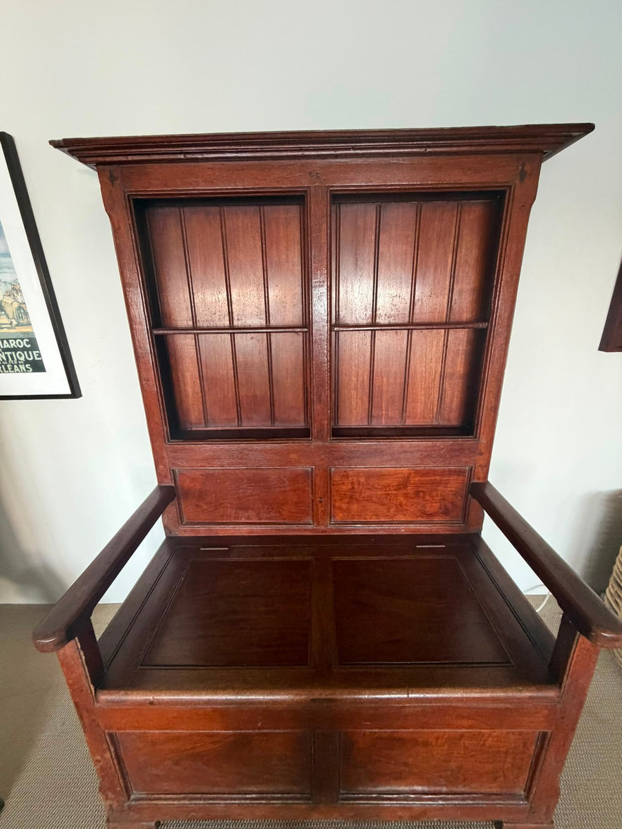 Antique Oak Wainscot Settle Bench Storage Seat with Shelves Hall Bench - Image 5