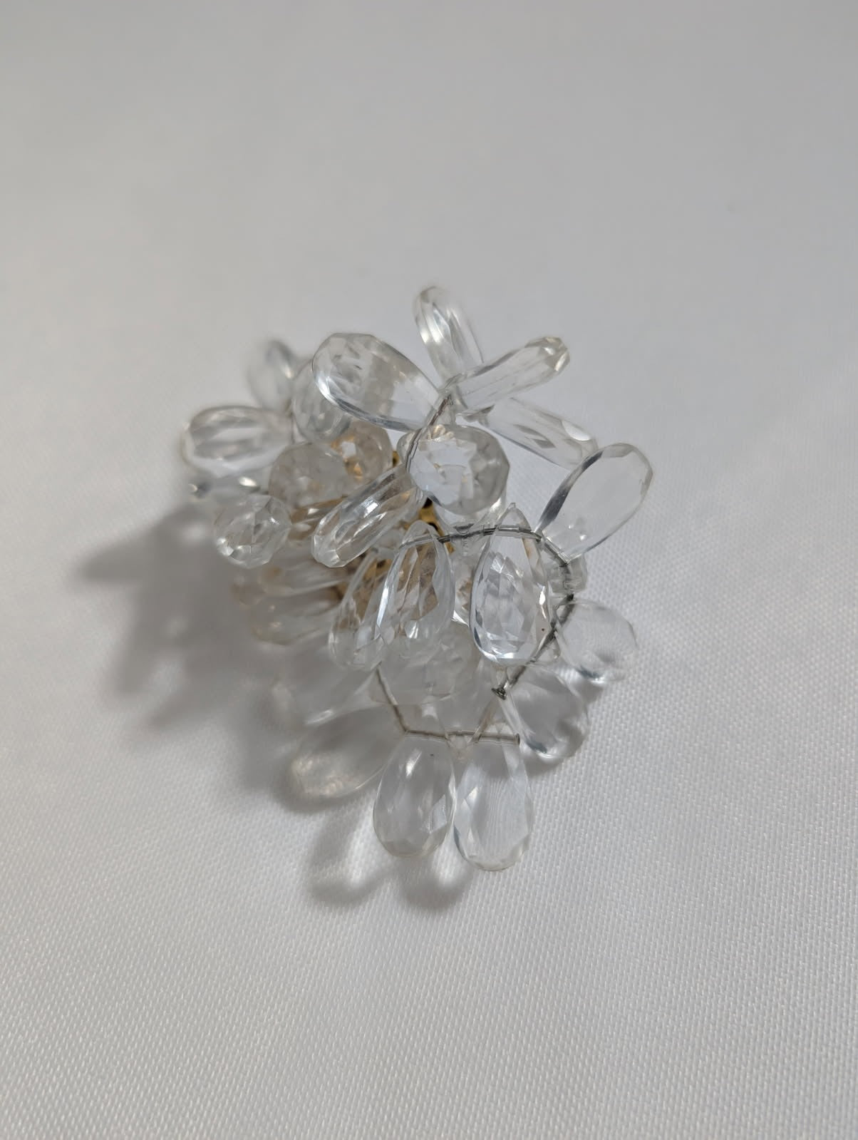 Vintage Crystal Cluster Clip-On Earrings Floral Design Clear - Image 5