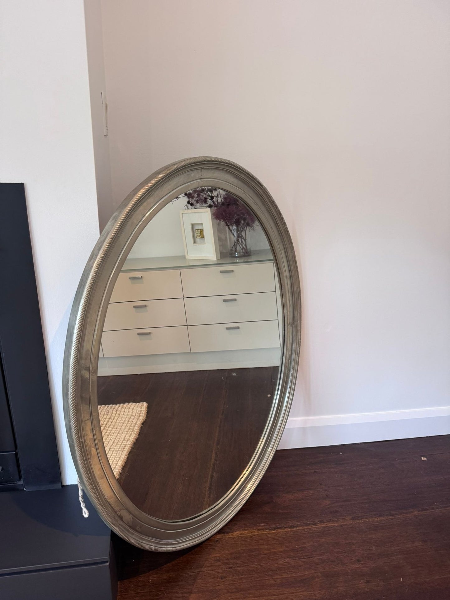 Coco Republic Oval Wall Mirror - Aged Silver Beaded Frame - Image 6