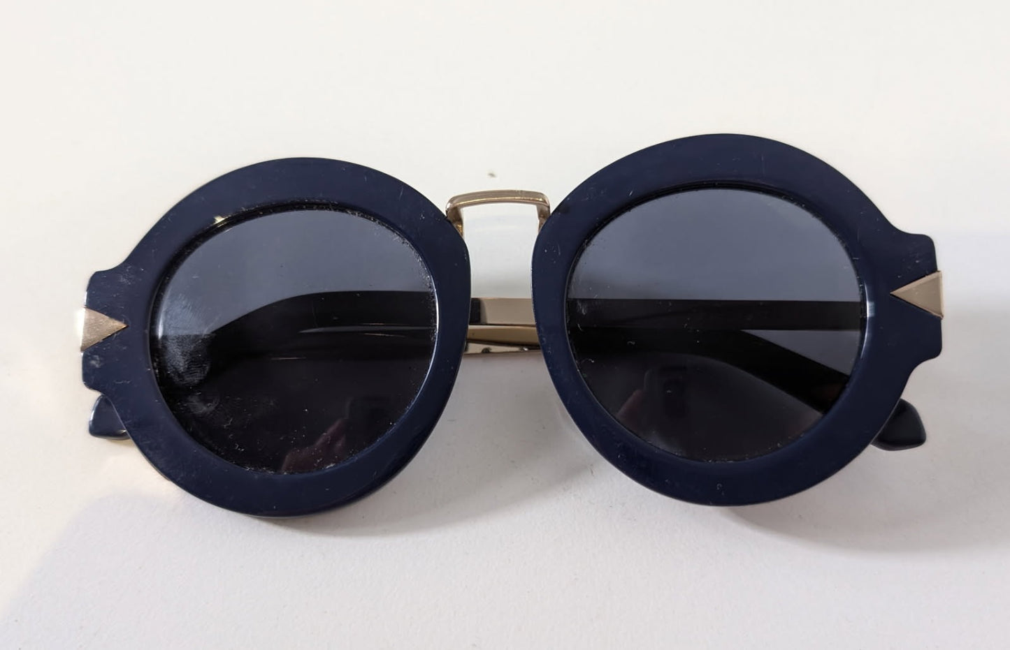 Karen Walker Sunglasses - Navy Round Frame With Gold Tone Accents - Image 5
